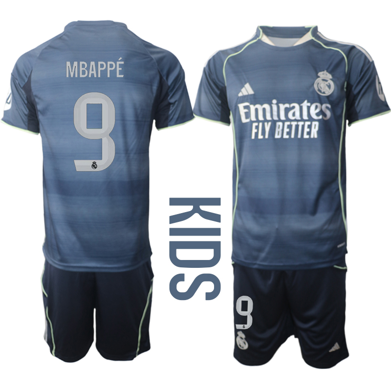Youth 2025-2026 Club Real Madrid away Blue #9 Soccer Jersey